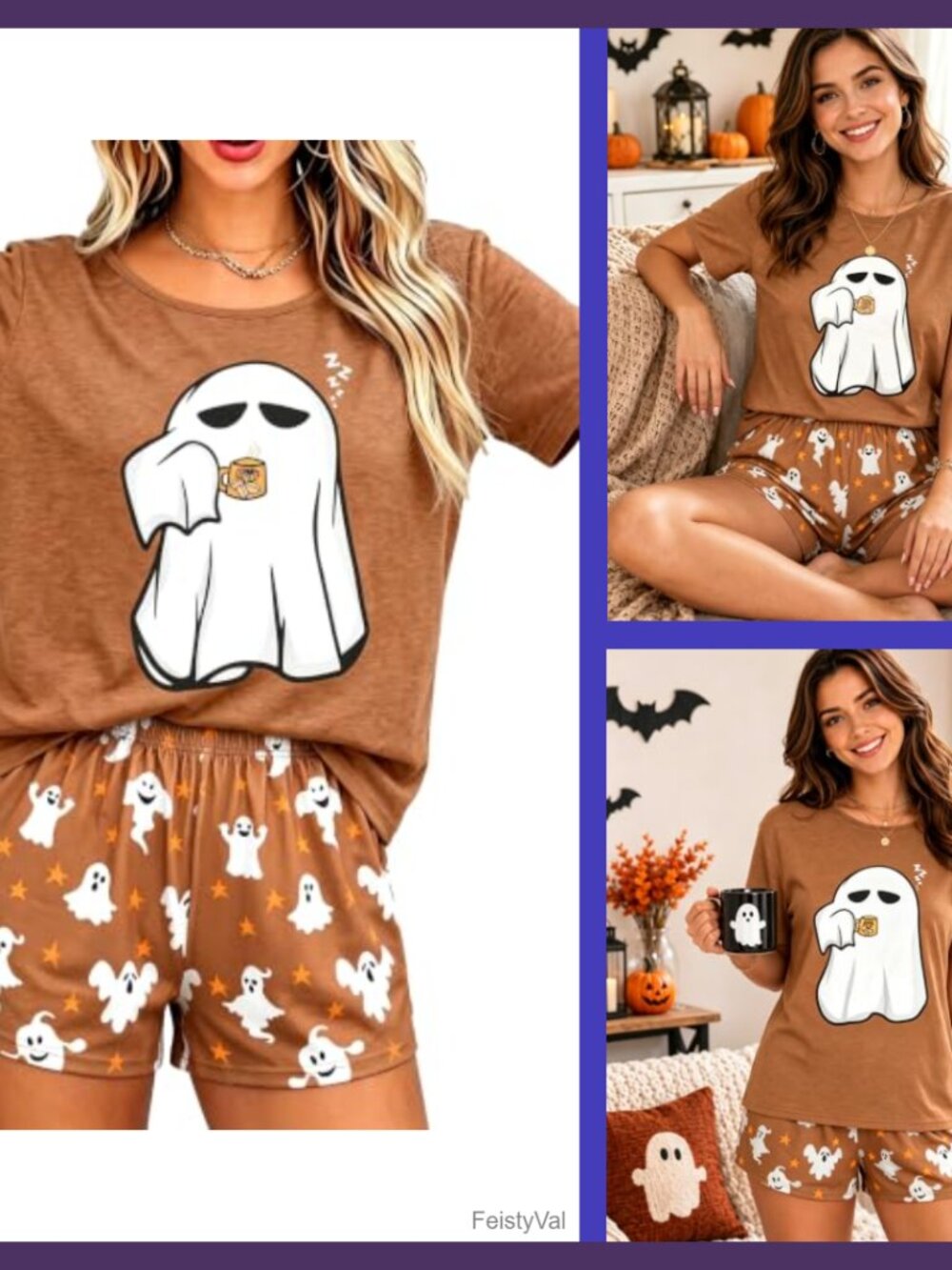 Women's Halloween Pajama Set Ghost Short Sleeve Sleepwear Lounge